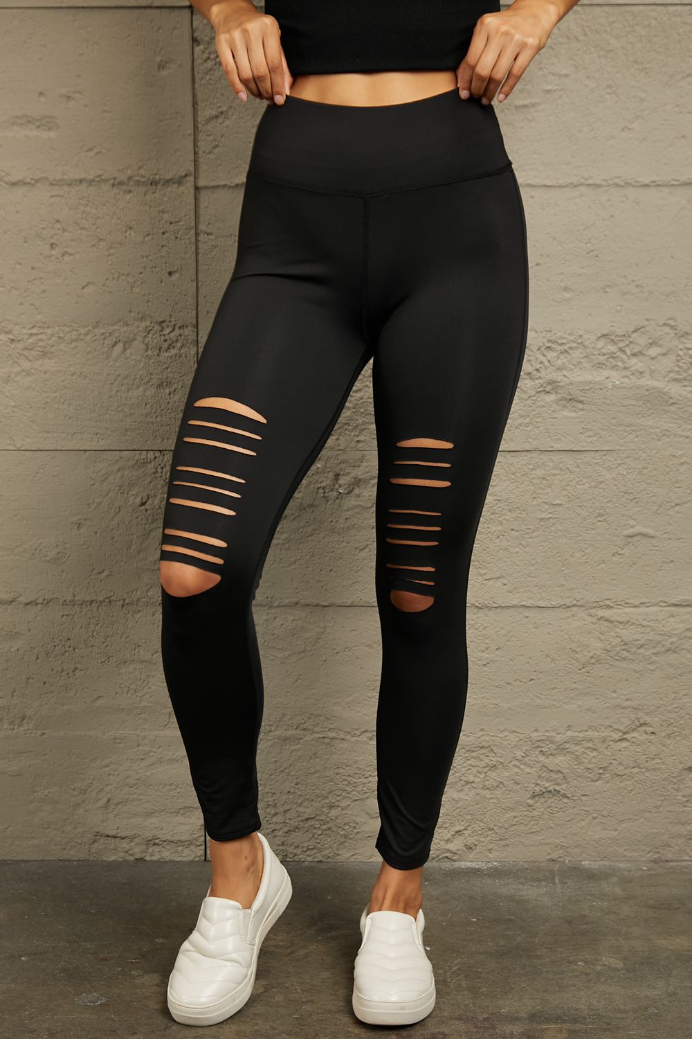 Wide Waistband Distressed Slim Fit Leggings Main image