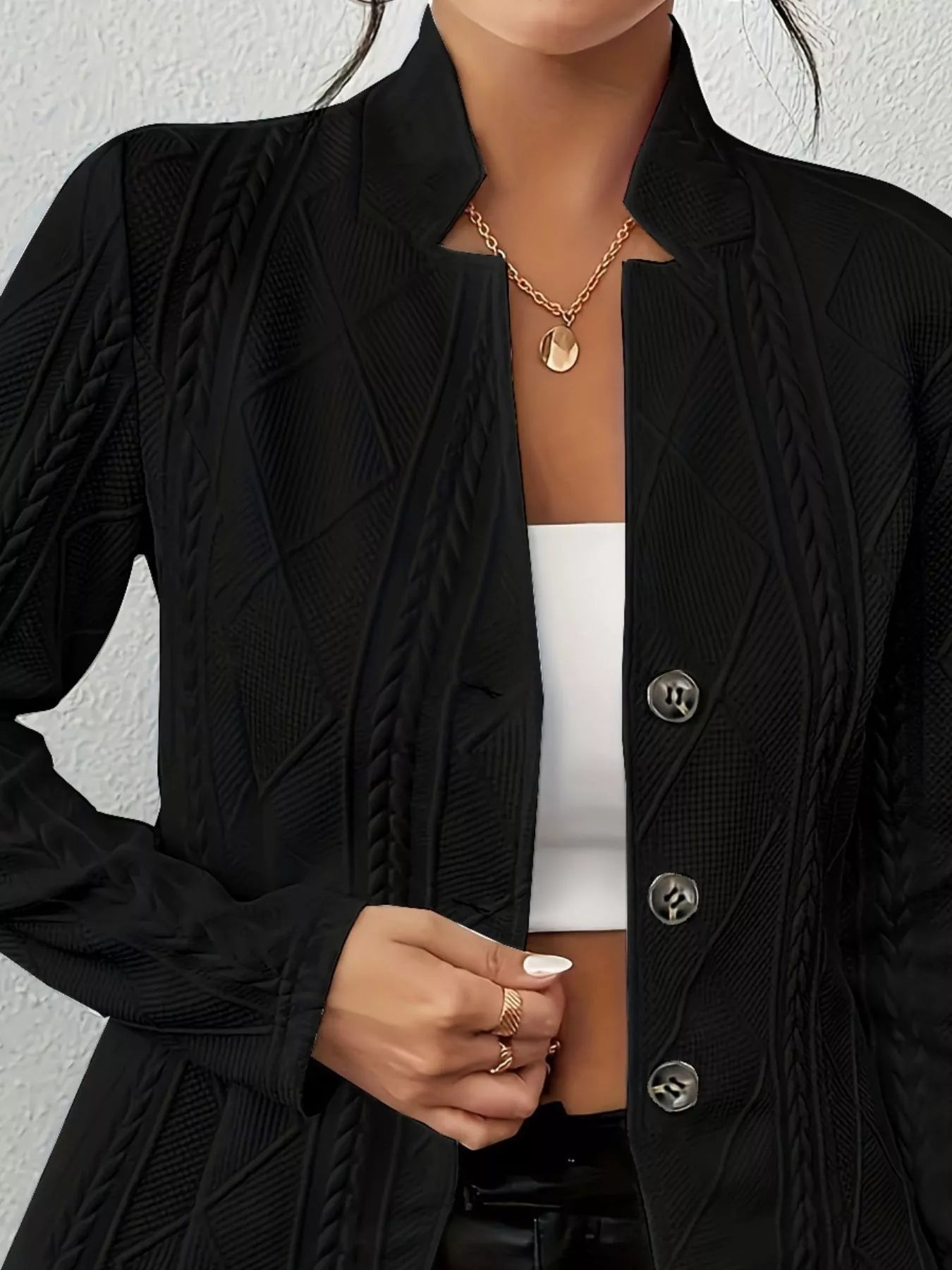 Textured Knit Button-Front Blazer Secondary image