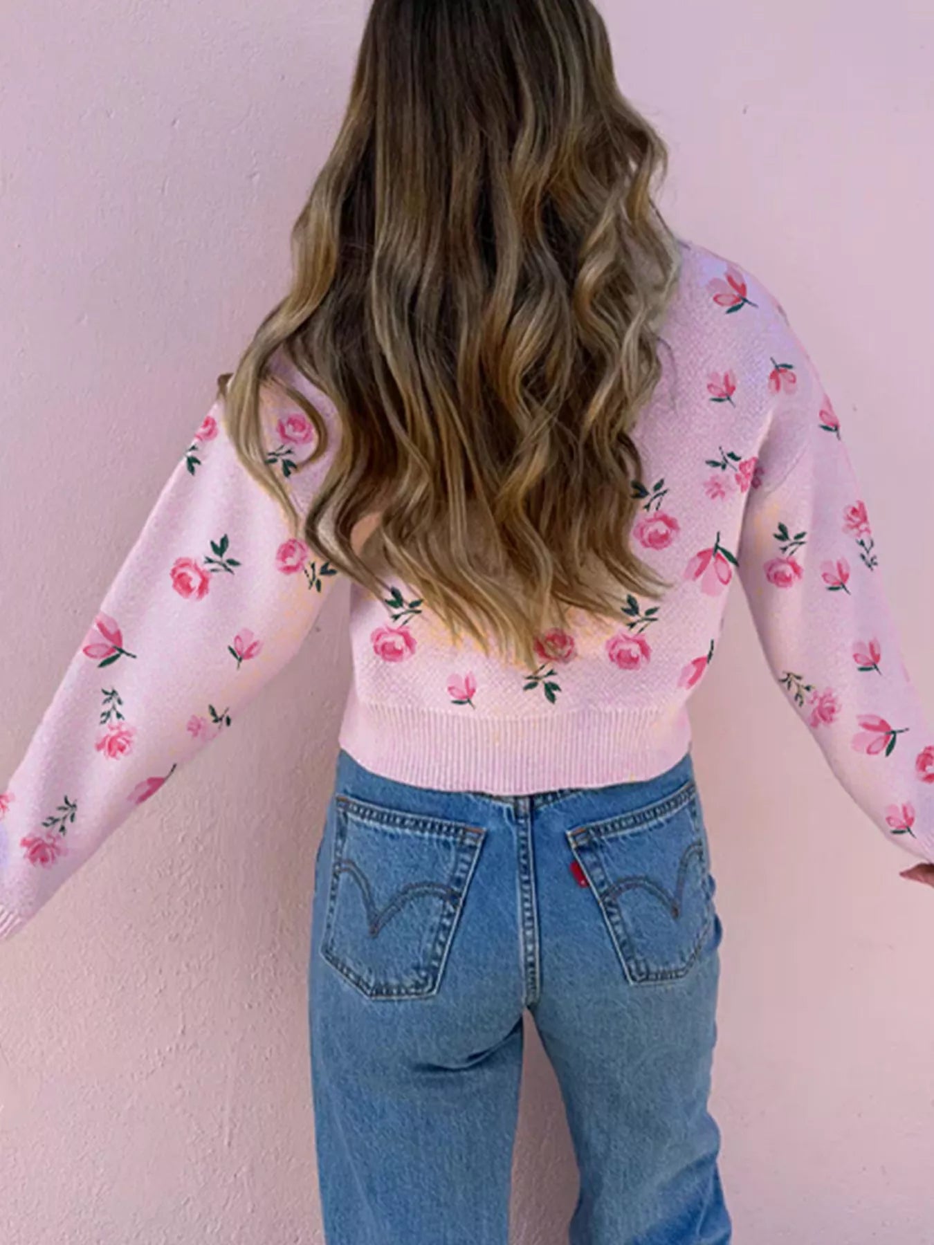 Floral Drop Shoulder Cropped Sweater Secondary image