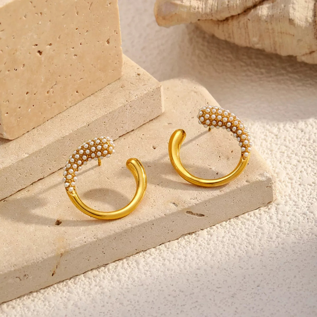 Pearl Accented C-Hoop Earrings Secondary image