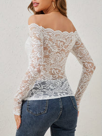 Off-Shoulder Lace Top with Long Sleeves