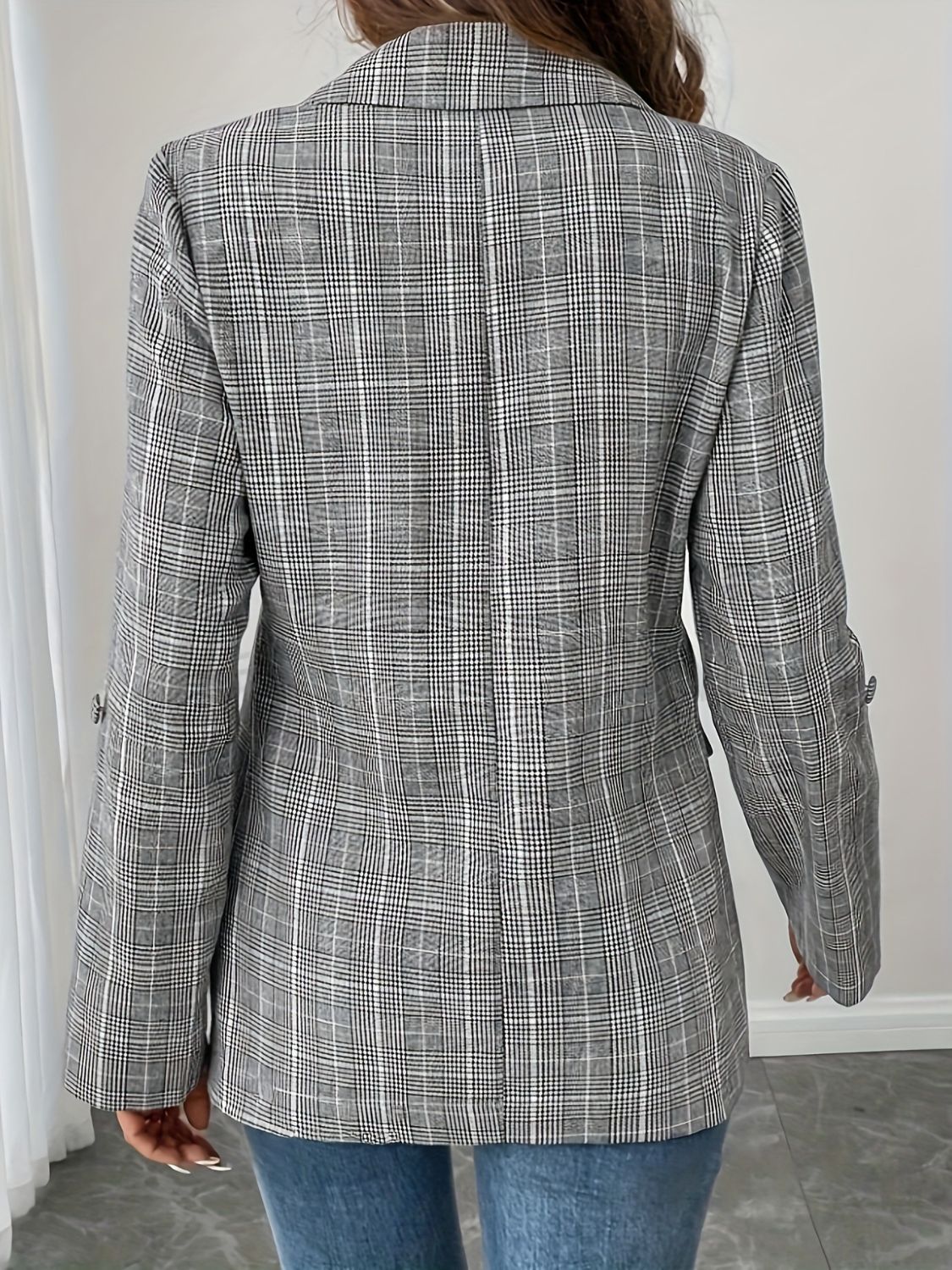 Single-Breasted Lapel Collar Plaid Blazer Secondary image