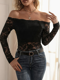 Off-Shoulder Lace Top with Long Sleeves
