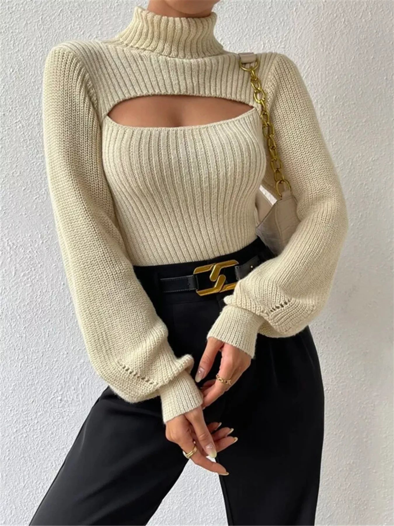 Cutout Front Turtleneck Long Sleeve Sweater Secondary image