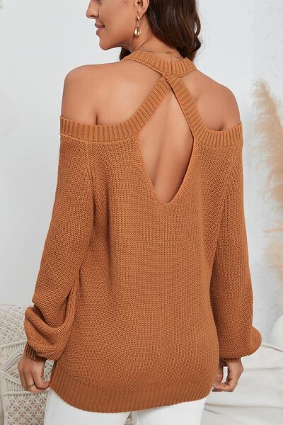 Cutout Back Cold Shoulder Long Sleeve Sweater Secondary image