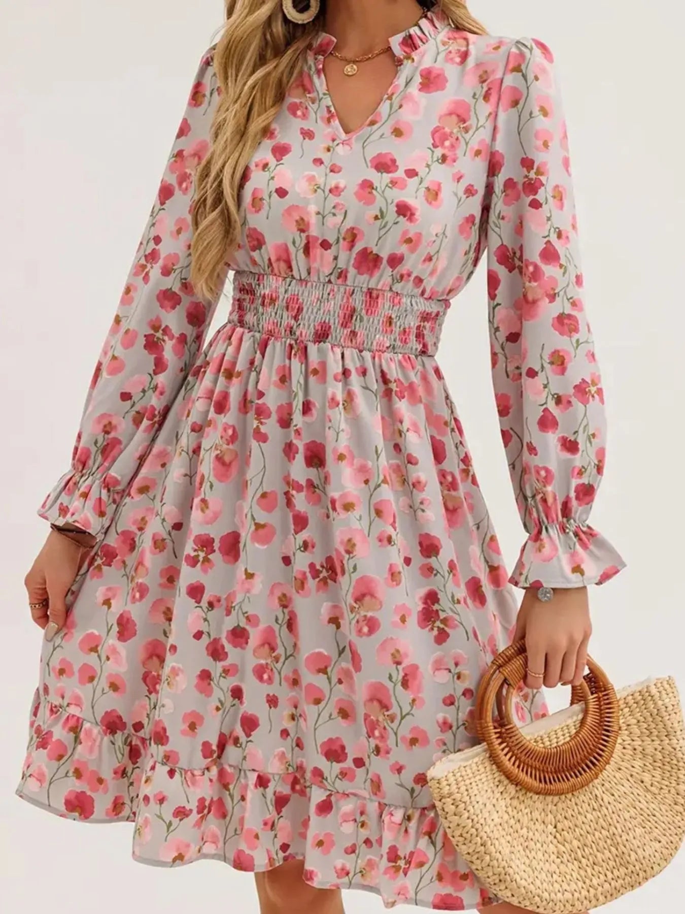Floral Print Dress with Flounce Sleeves and Ruffle Hem Secondary image