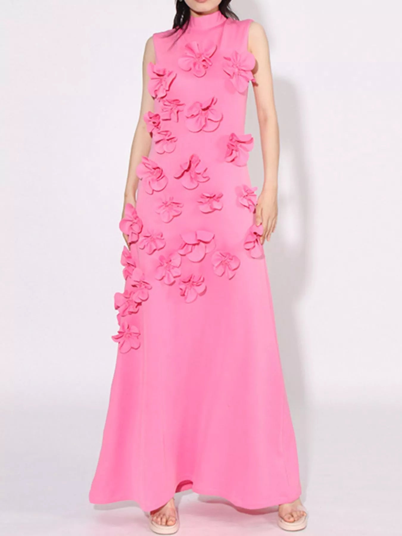 Floral Applique Mock Neck Sleeveless Maxi Dress Secondary image