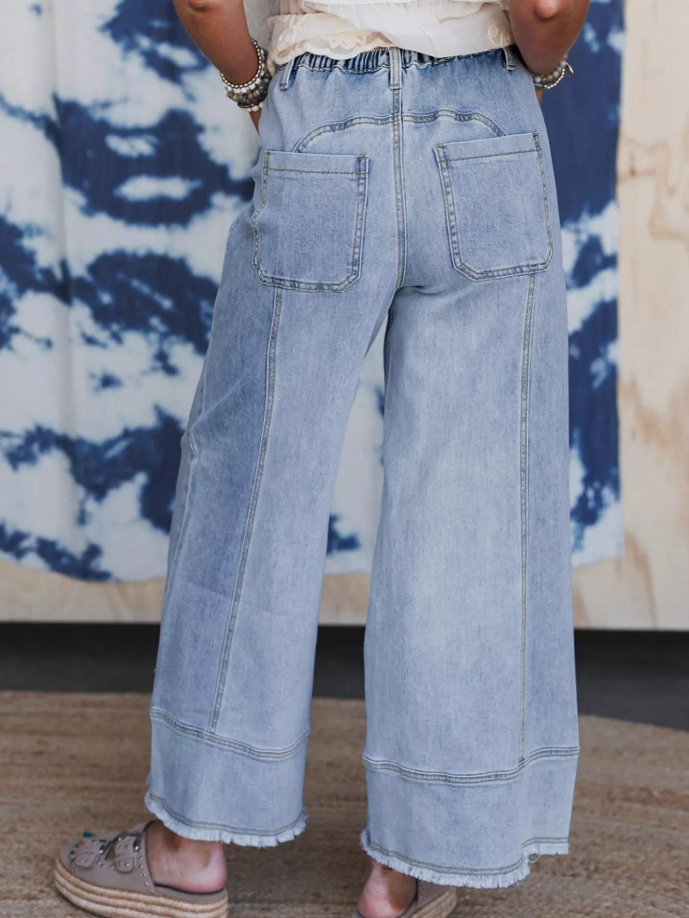 Wide Leg Jeans with Drawstring Waist & Raw Hem Secondary image