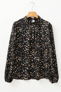 Printed Mock Neck Blouse with Balloon Sleeves