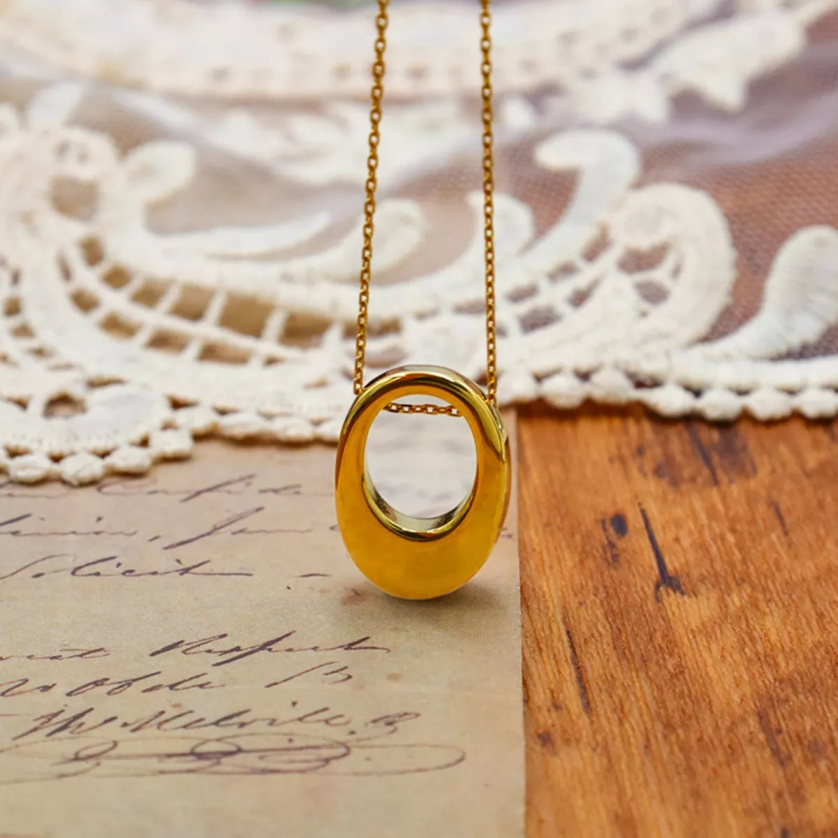 Gold Plated Oval Pendant Necklace Secondary image