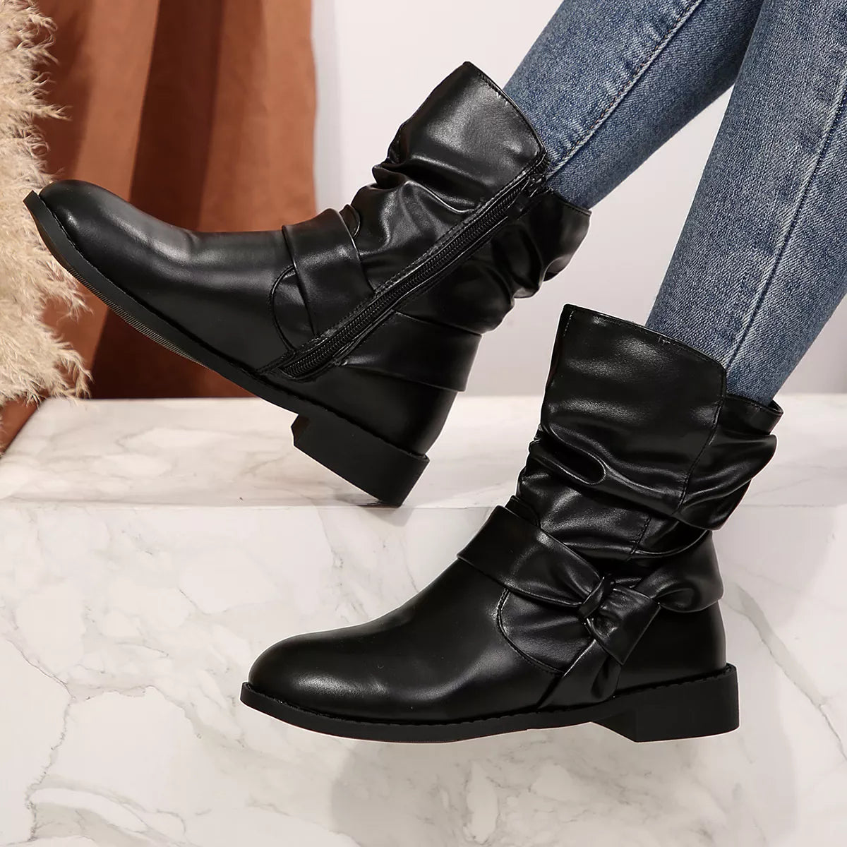 Round Toe Low Heel Boots Secondary image