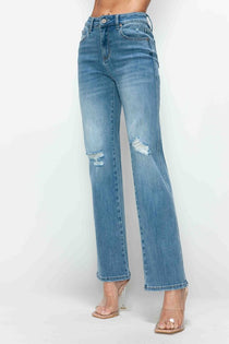 Distressed High Rise Straight Jeans