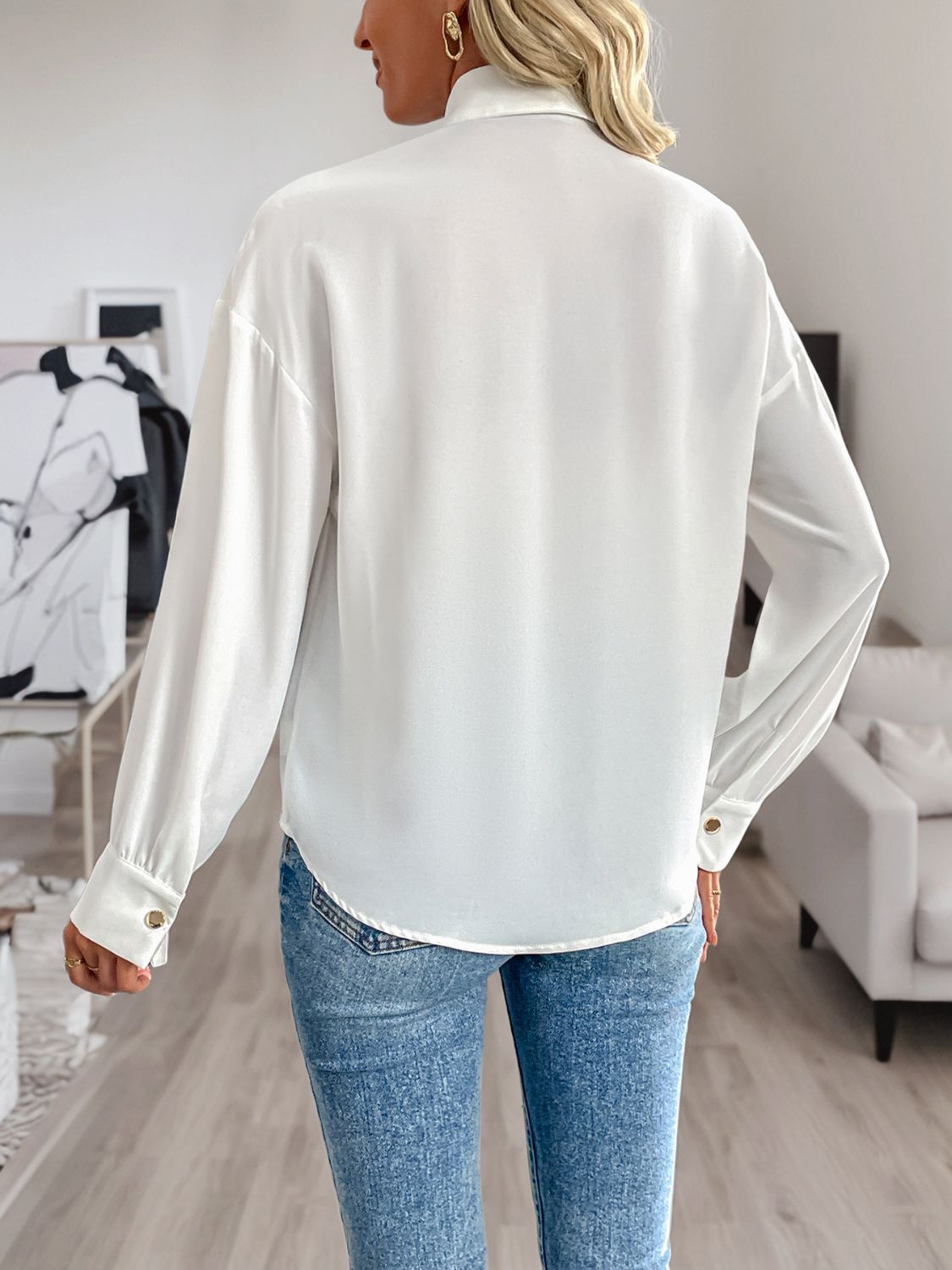 Sequin Contrast Collared Neck Long Sleeve Shirt Secondary image