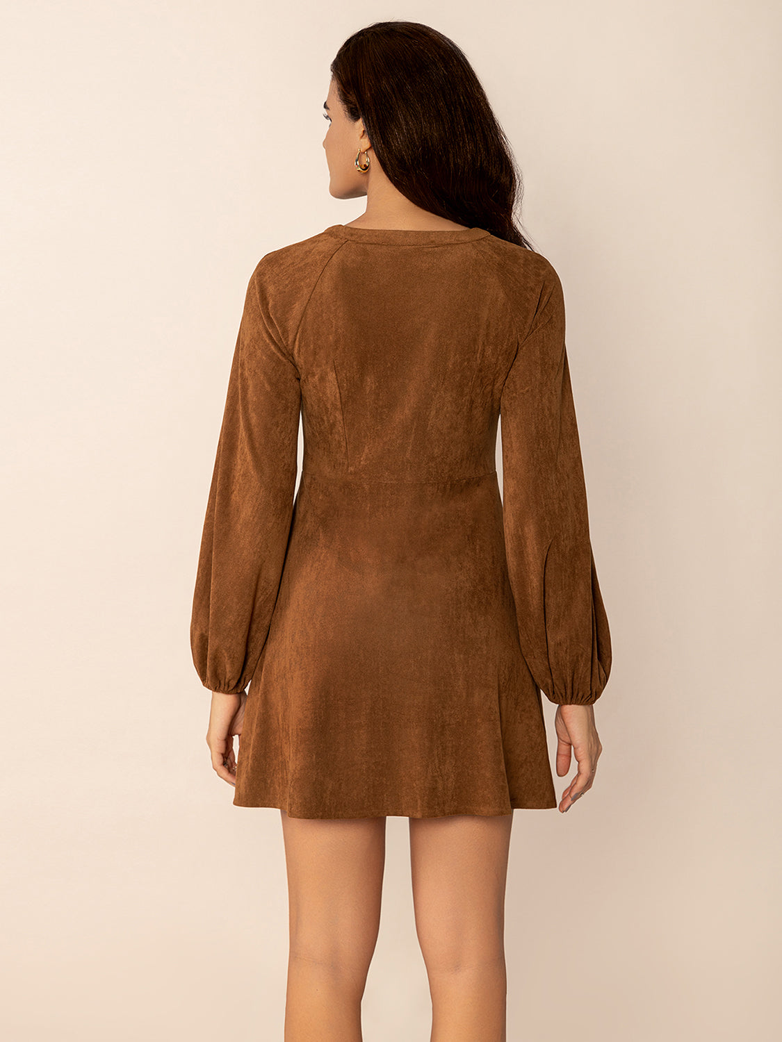 Notched Button Down Long Sleeve Mini Dress Secondary image
