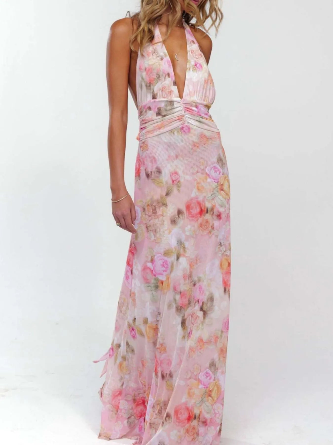 Floral Halter Neck Deep V Maxi Dress Secondary image