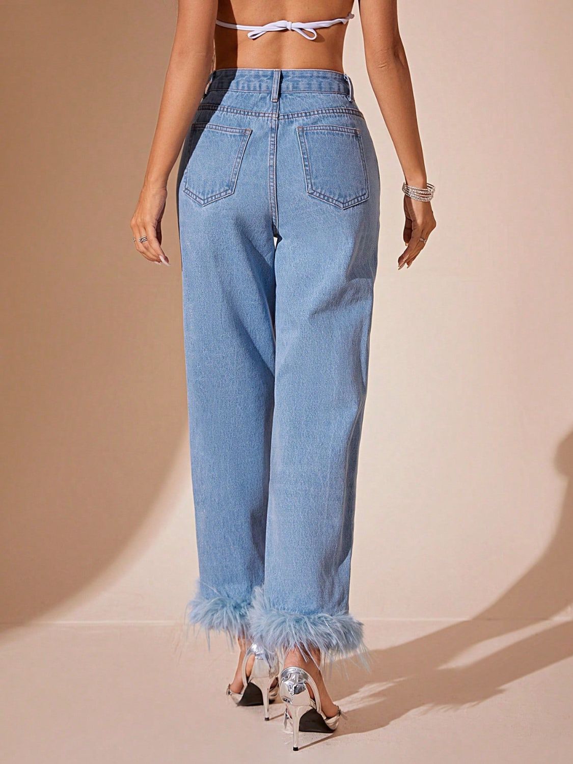 Plush Hem High Rise Straight Jeans Secondary image