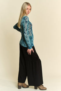 Drawstring Ruched Detail Wide Leg Pants