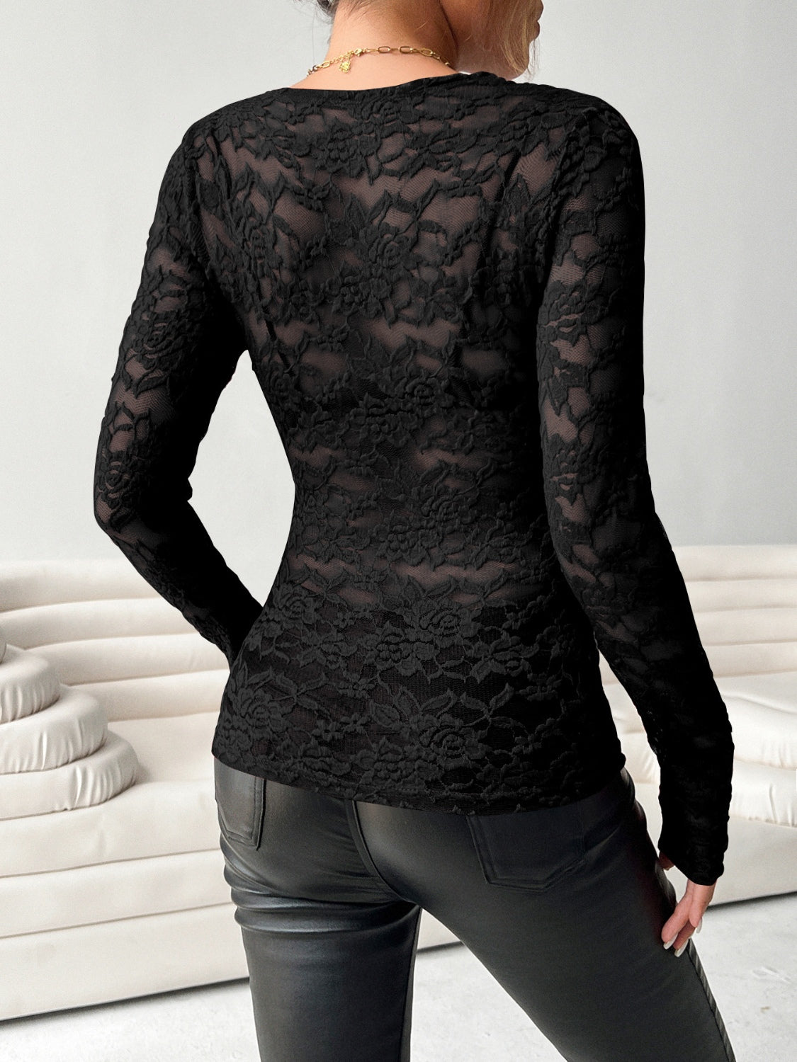 V-Neck Long Sleeve Lace Top Secondary image