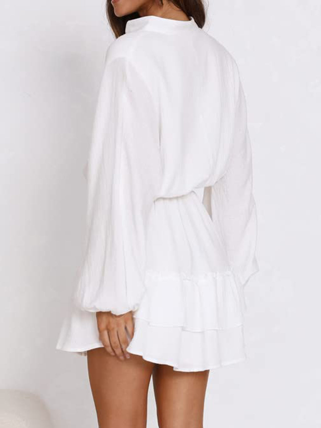 Ruffled Notched Balloon Sleeve Mini Dress Secondary image
