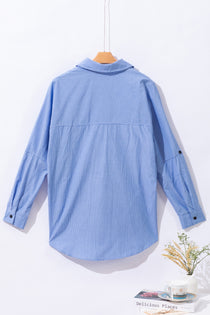 Striped Collared Neck Long Sleeve Shirt