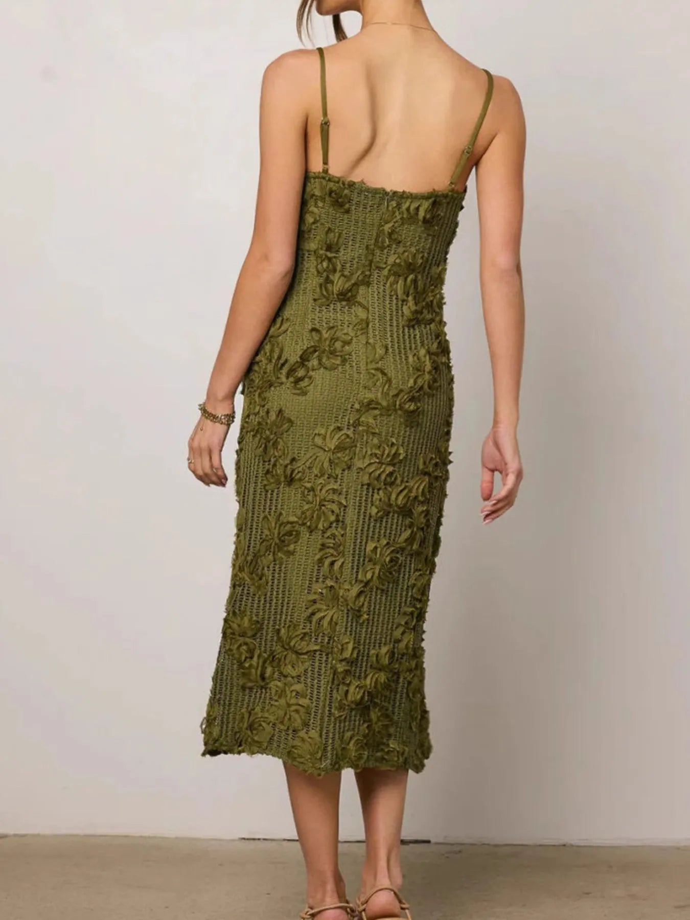 Cable-Knit Midi Slip Dress with Floral Texture Secondary image