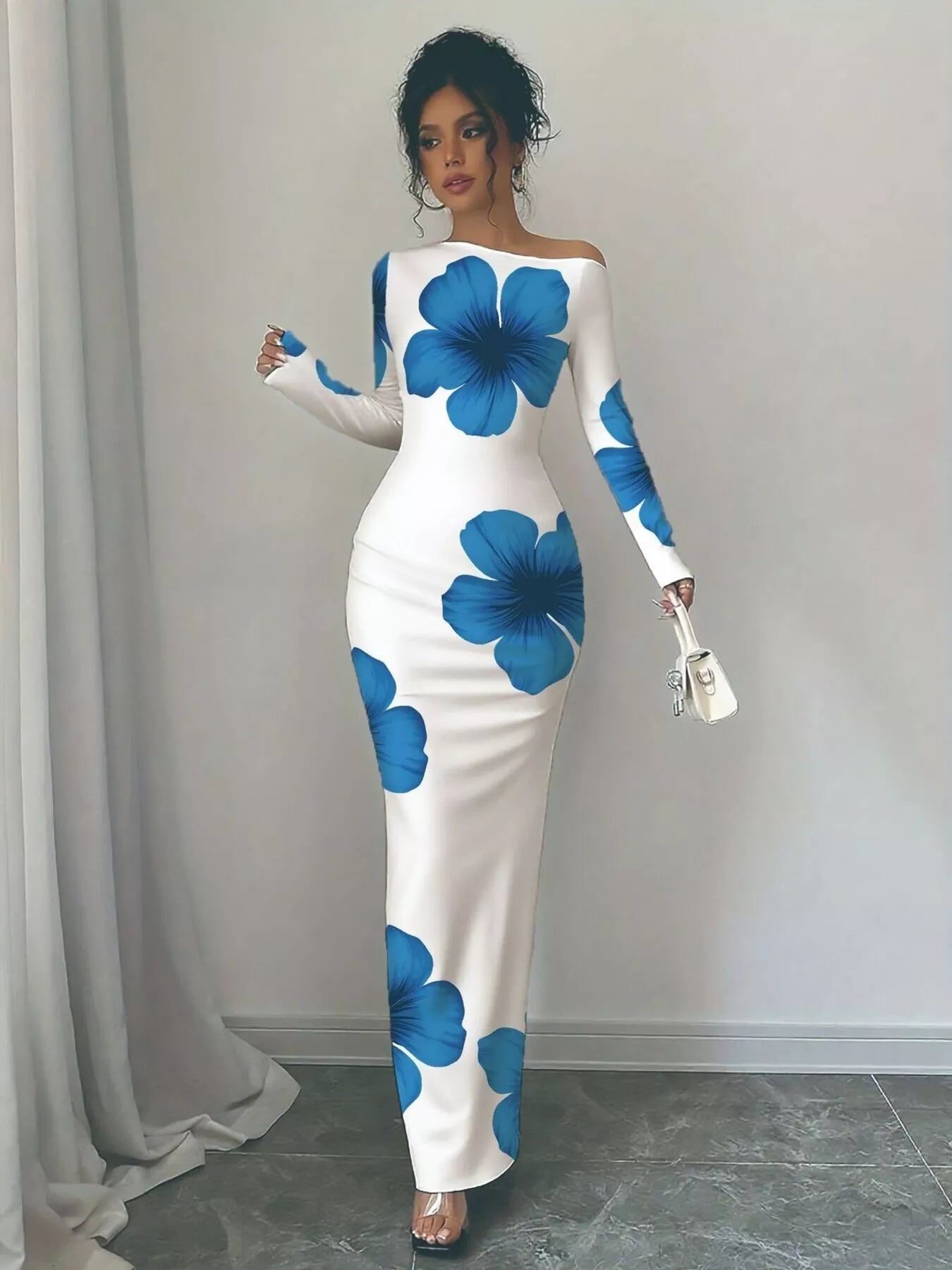 Floral Print One Shoulder Maxi Dress Secondary image