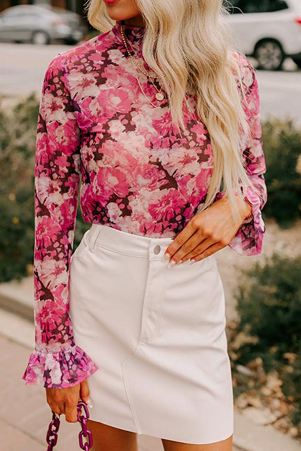 Floral Turtleneck Flounce Sleeve Blouse Secondary image