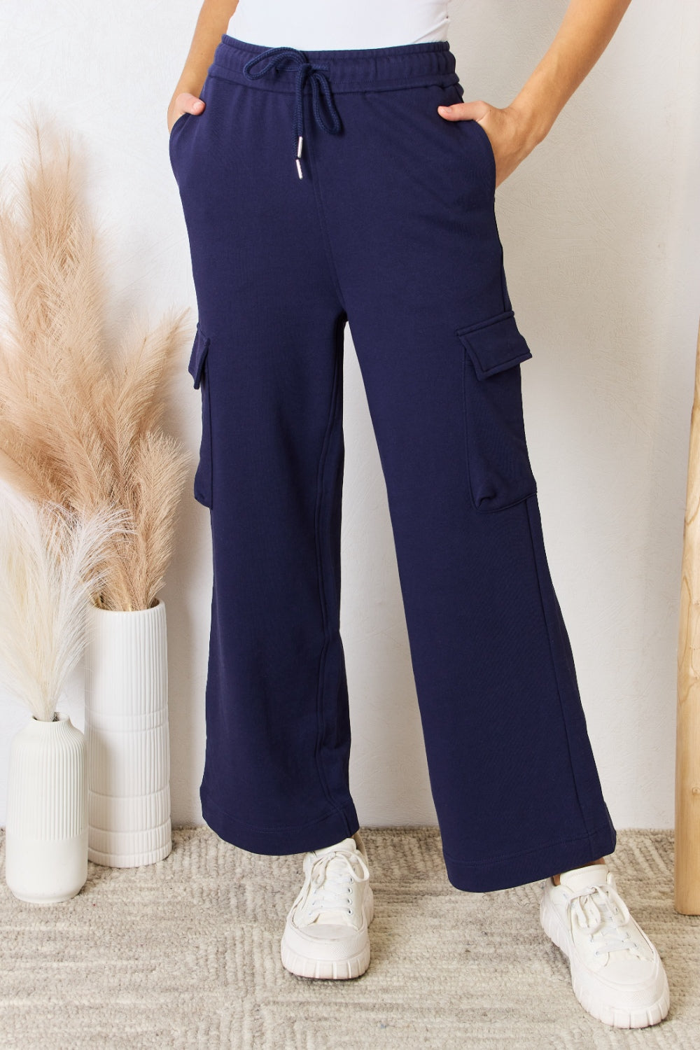 Drawstring Relaxed Cargo Wide Leg Pants Main image