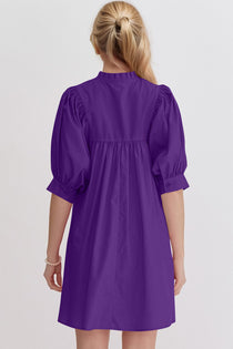Frill Notched Puff Sleeve Babydoll Mini Dress