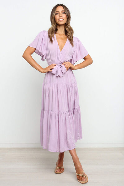 Tied Back Tiered Short Sleeve Midi Dress Secondary image