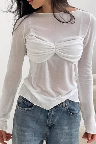 Ruched Round Neck Long Sleeve Blouse Secondary image