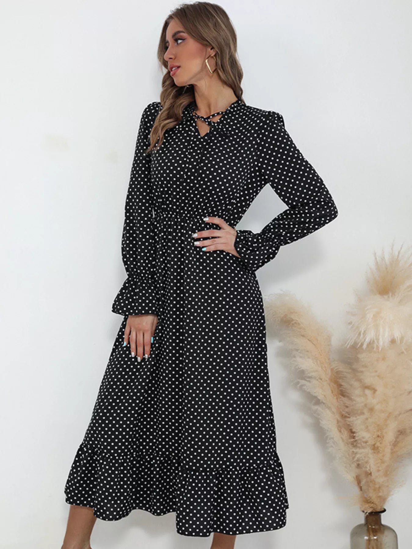 Polka Dot Ruffle Hem Midi Dress Secondary image