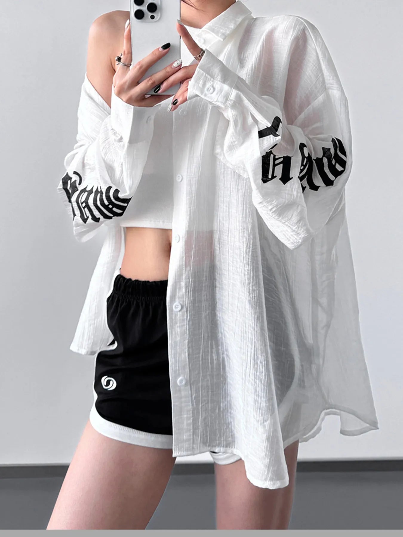 Button-Up Long Sleeve Oversized Shirt Secondary image