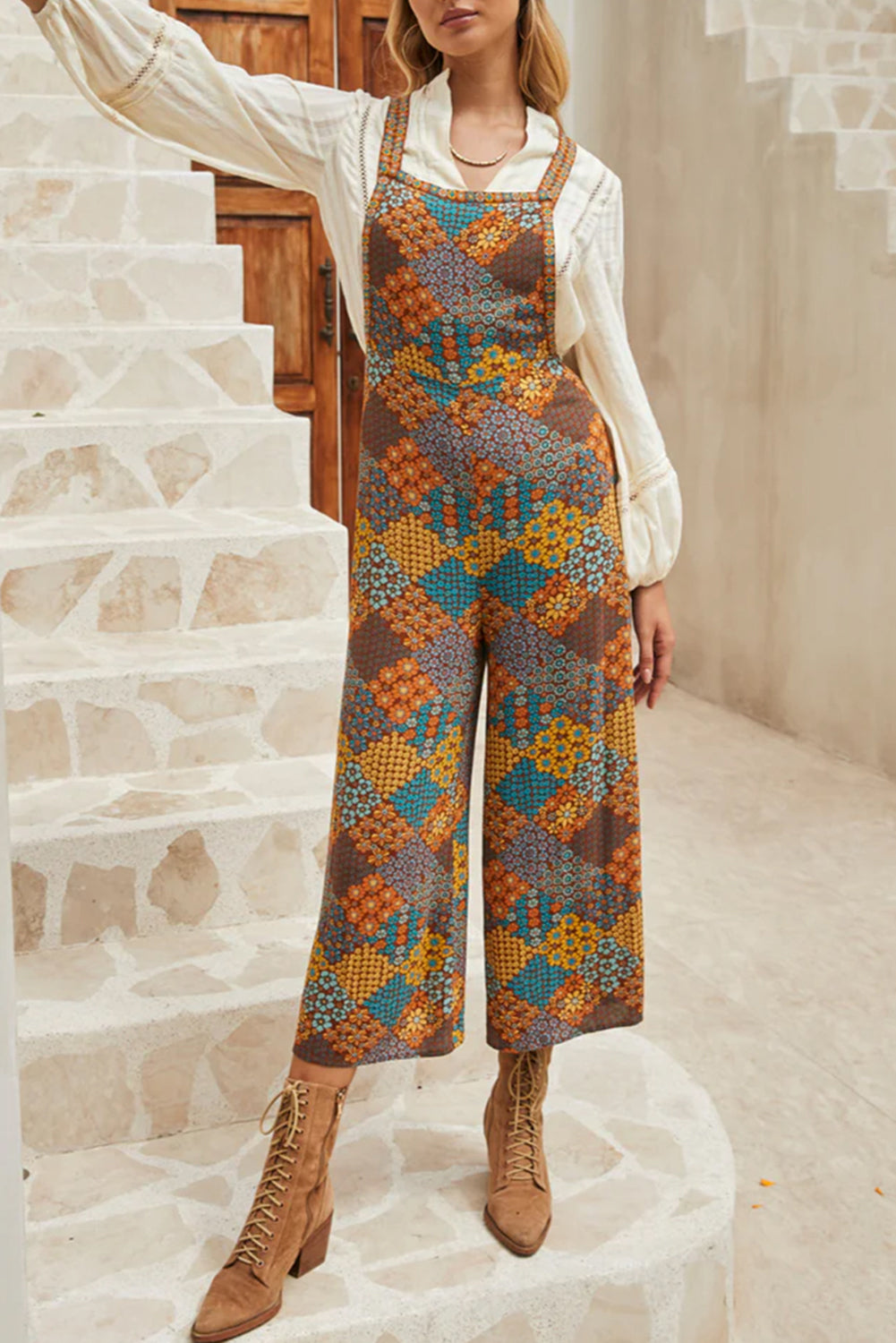 Floral Crisscross Strap Wide Leg Overalls Main image