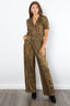 Surplice Short Sleeve Pleated Foil Jumpsuit