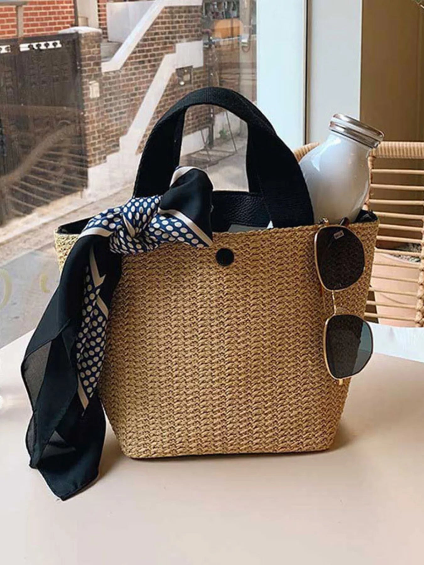 Small Woven Straw Tote Bag Secondary image