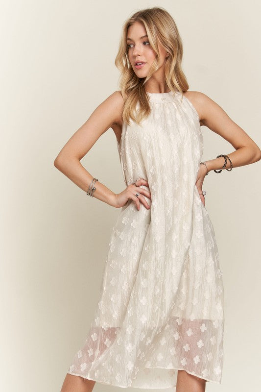 Applique Pearl Detail Grecian Neck Midi Dress Main image