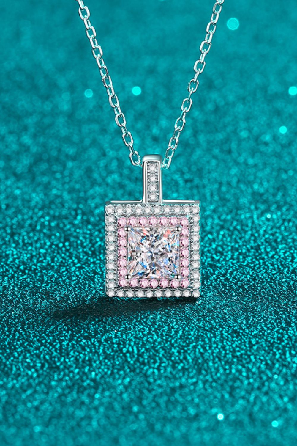 Square Moissanite Pendant Necklace in Sterling Silver Secondary image