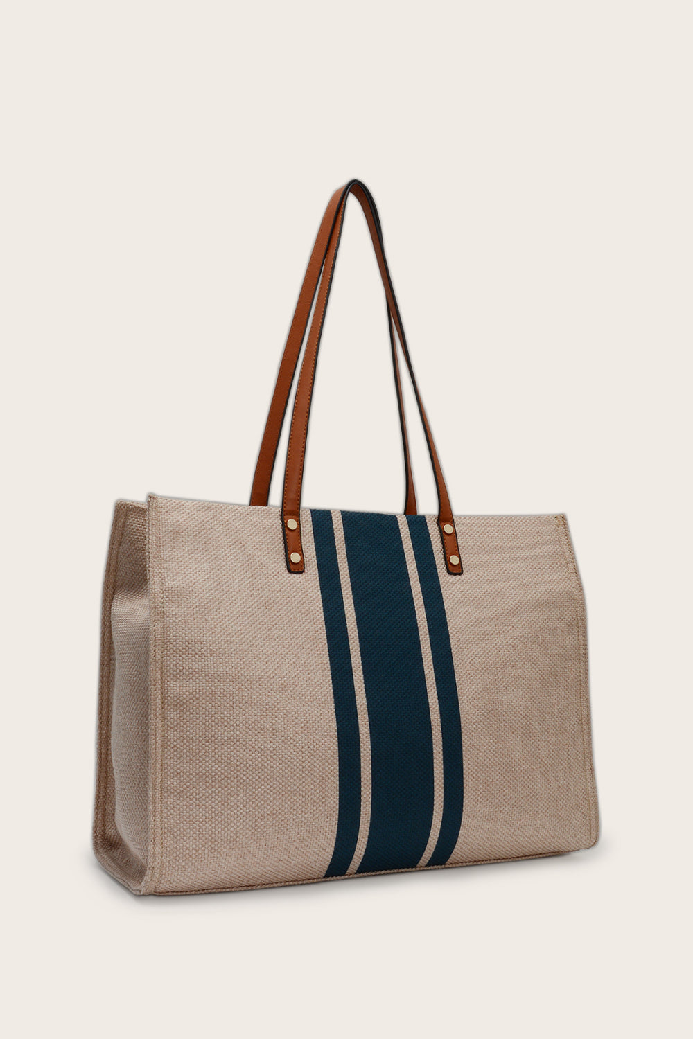 Oversized Striped Tote Bag - Cotton & Linen Blend Secondary image