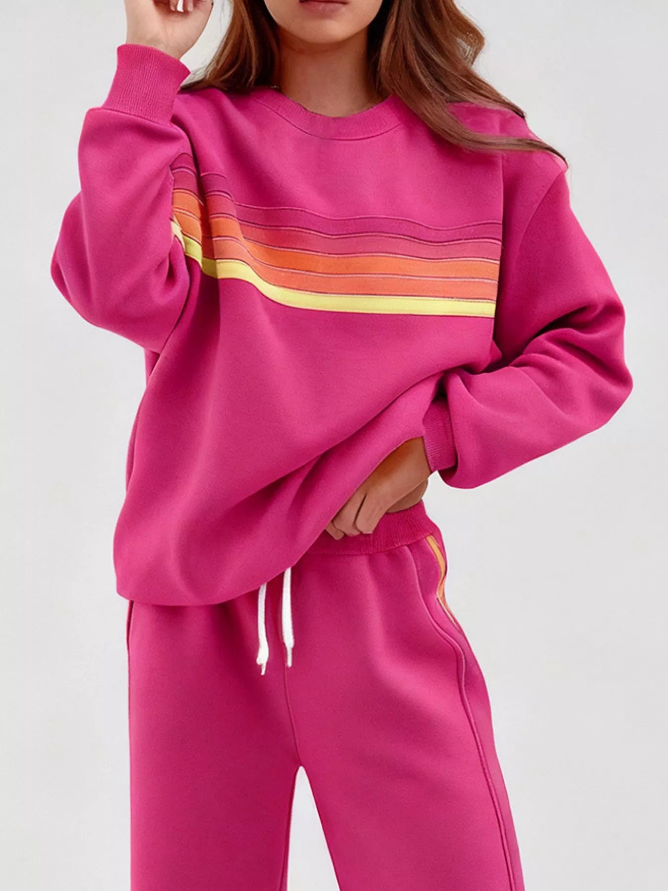 Striped Round Neck Sweatshirt and Pants Set Secondary image