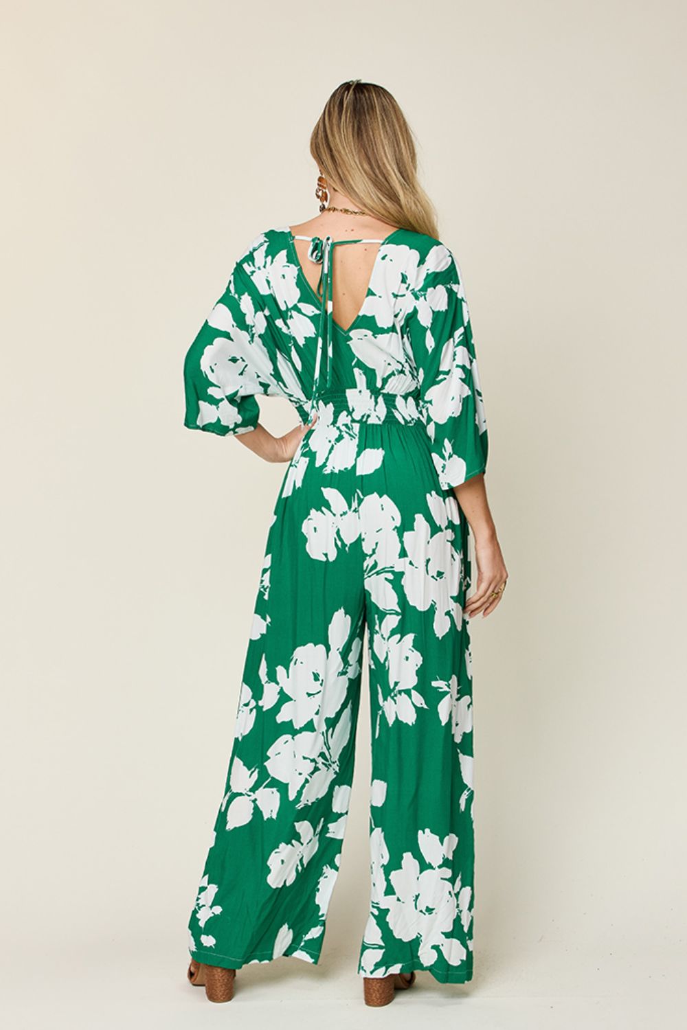 Printed Tie Back Wide Leg Jumpsuit