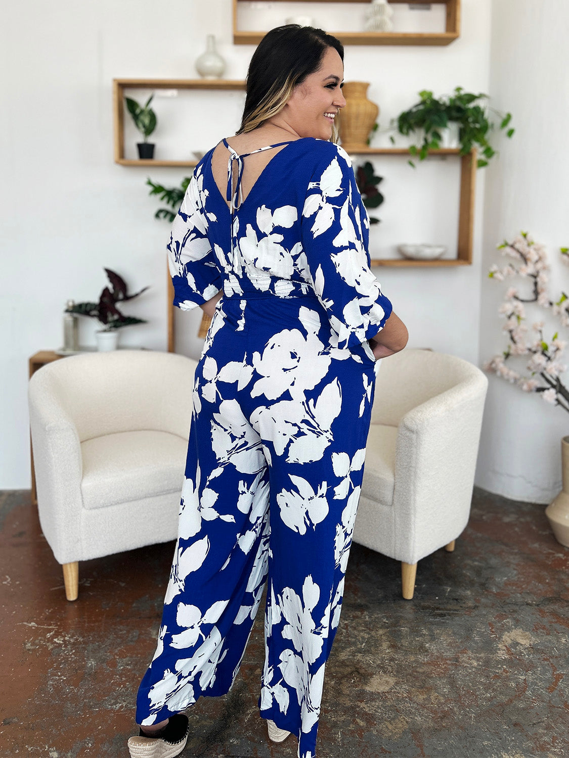 Printed Tie Back Wide Leg Jumpsuit