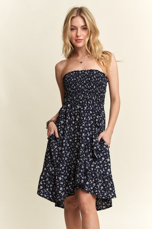 Smocked Floral Tube Dress with Pockets Main image
