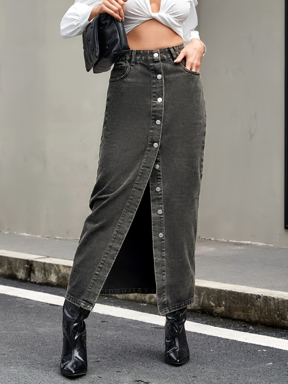 Button Up High Rise Denim Skirt Main image