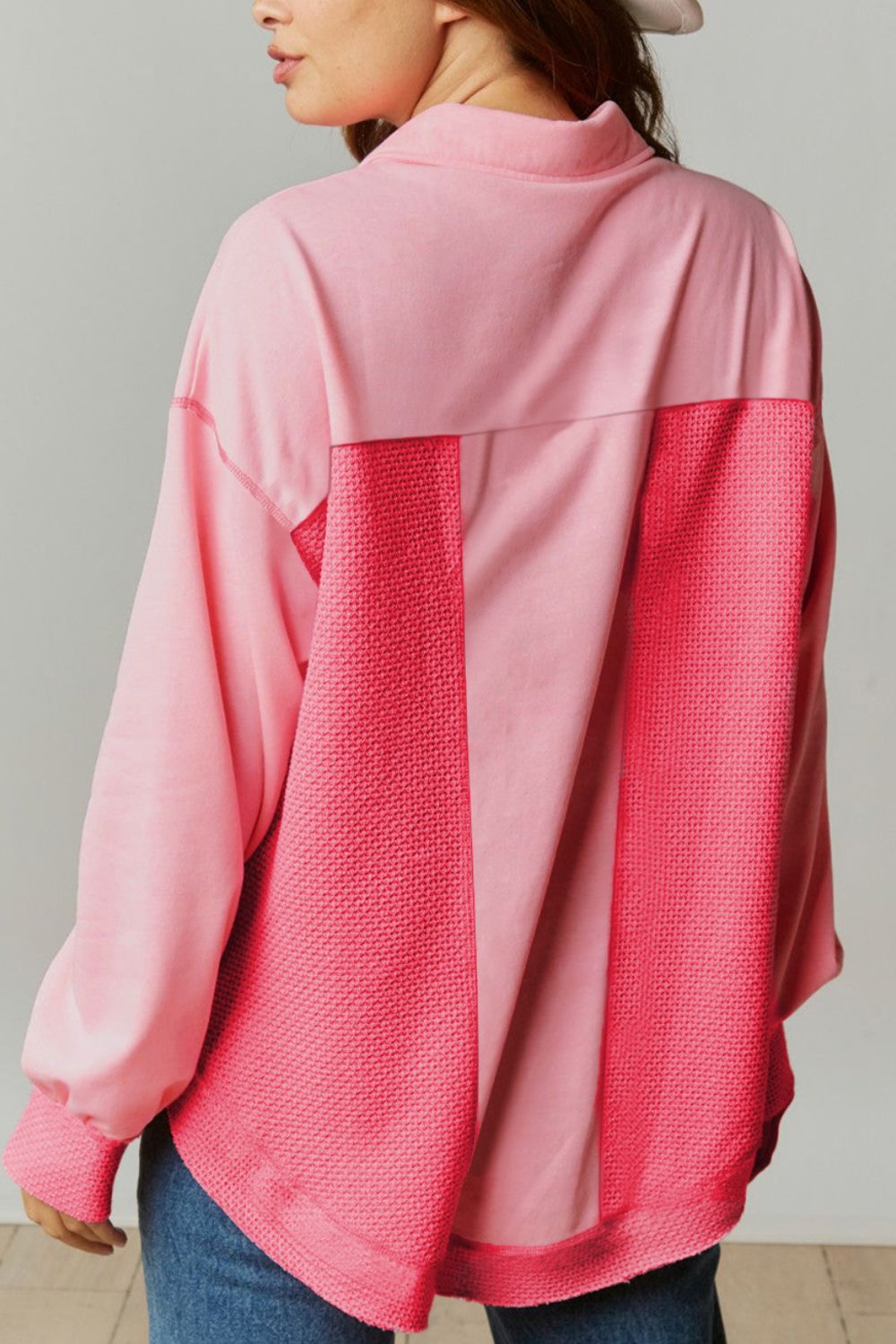 Two Tone Button Up Drop Shoulder Shacket Secondary image