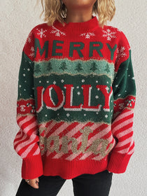 Christmas Letter Round Neck Long Sleeve Sweater