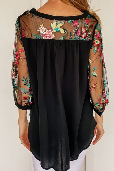 Floral Embroidered Sleeve Round Neck Blouse Secondary image