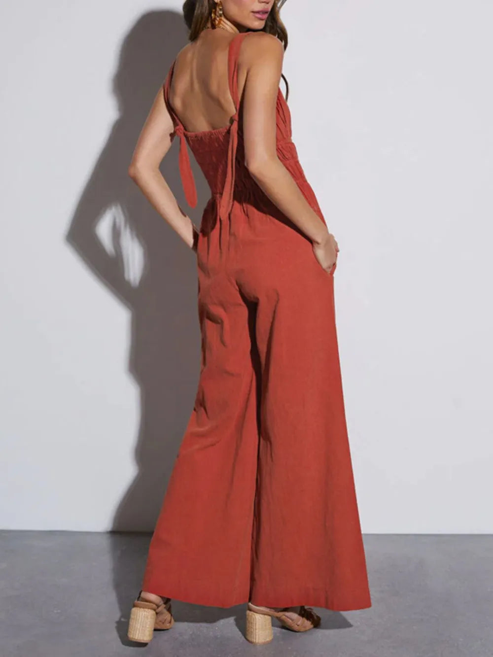 Ruched Wide Strap Jumpsuit with Pockets Secondary image