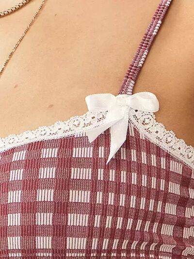 Lace Detail Plaid Square Neck Cami Secondary image