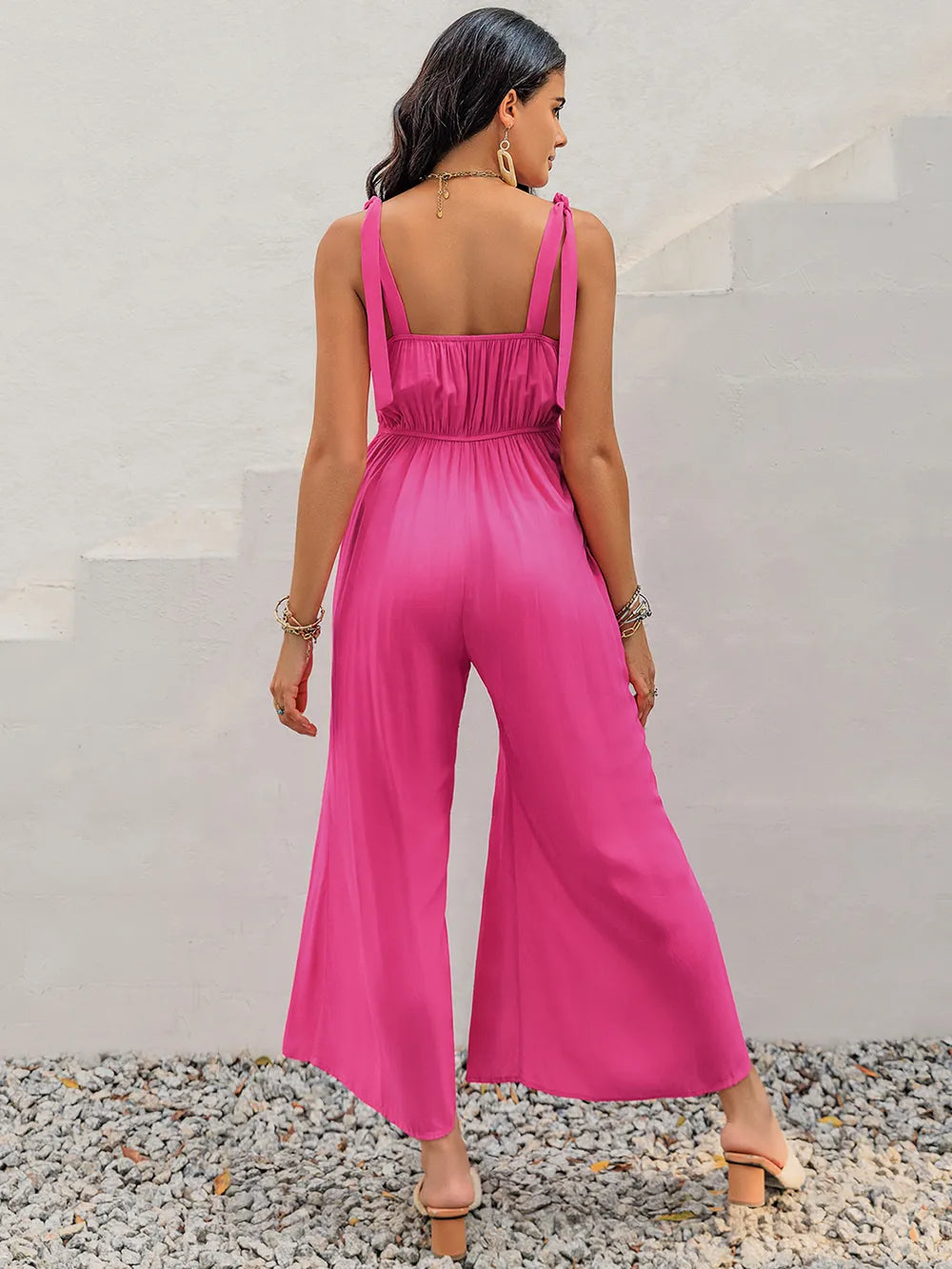 V-Neck Wide Strap Slit Jumpsuit Secondary image